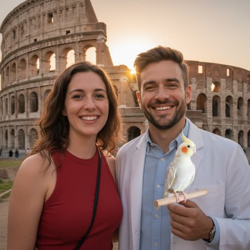Couple posing in front front of the Colosseum in Rome