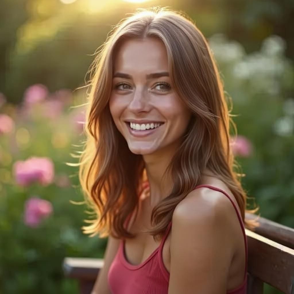 After Change hairstyle to long, straight, center-parted hair