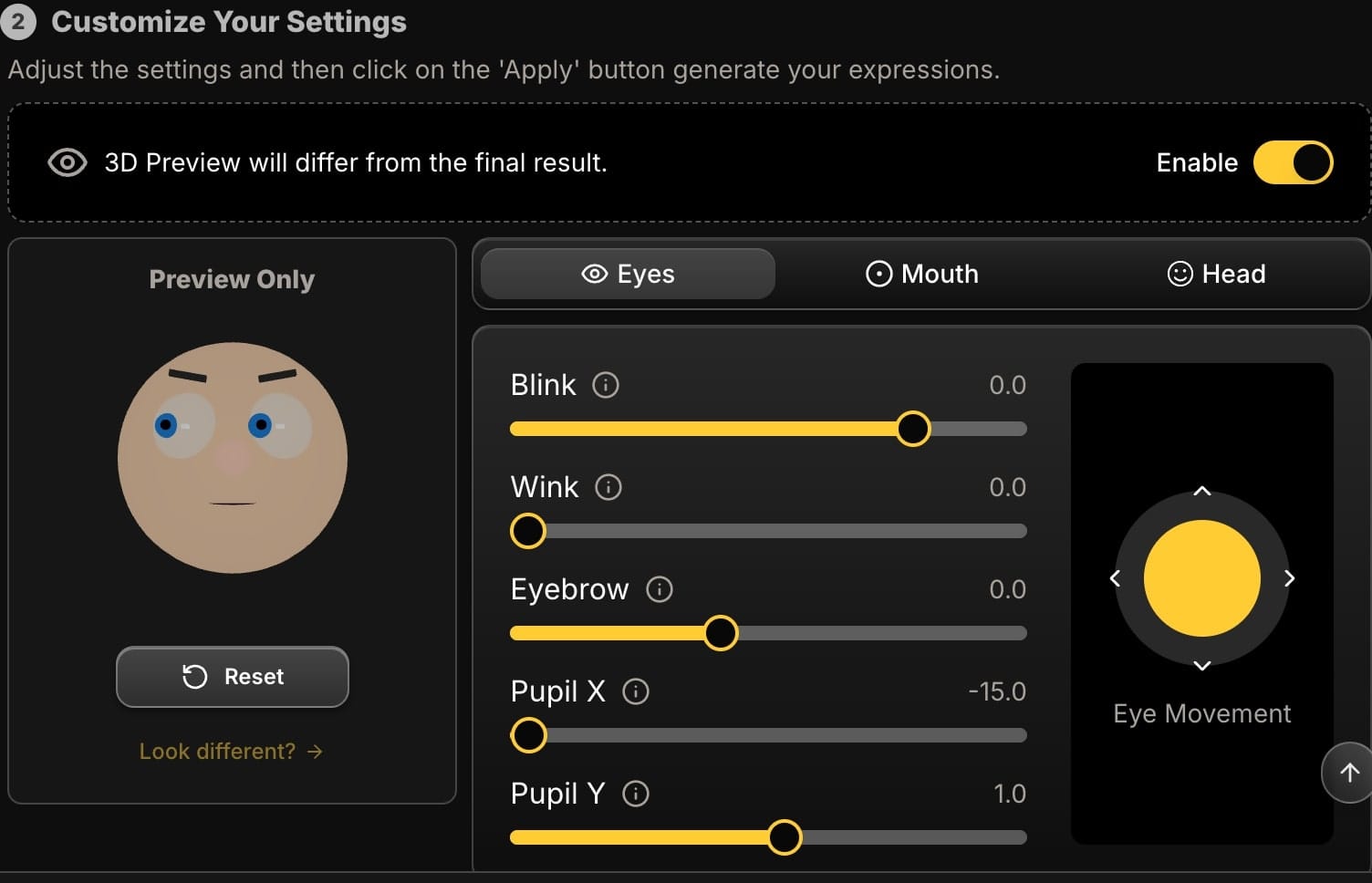 Face Edit - Eyes Tab - Left
