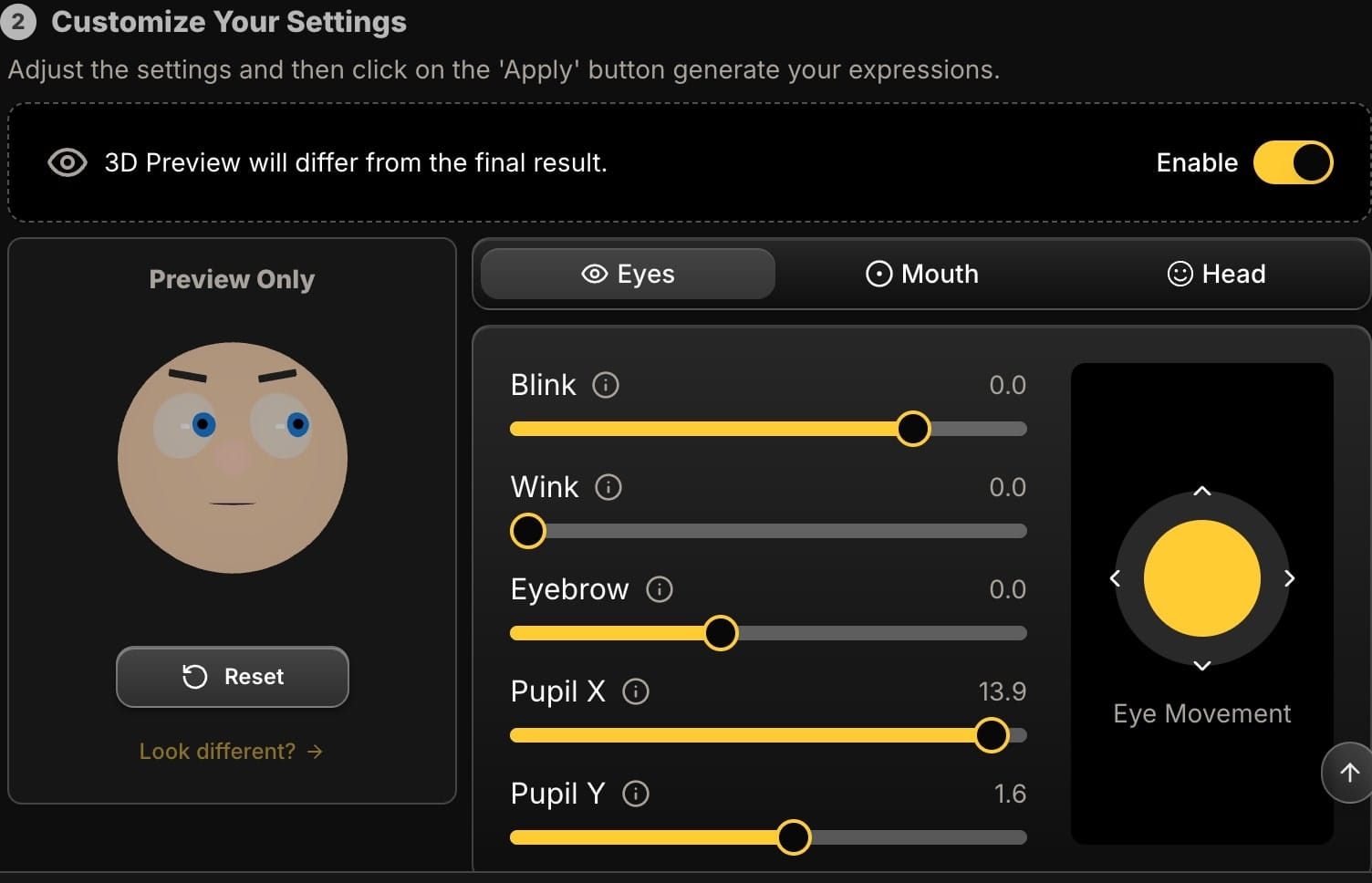 Face Edit - Eyes Tab - Right