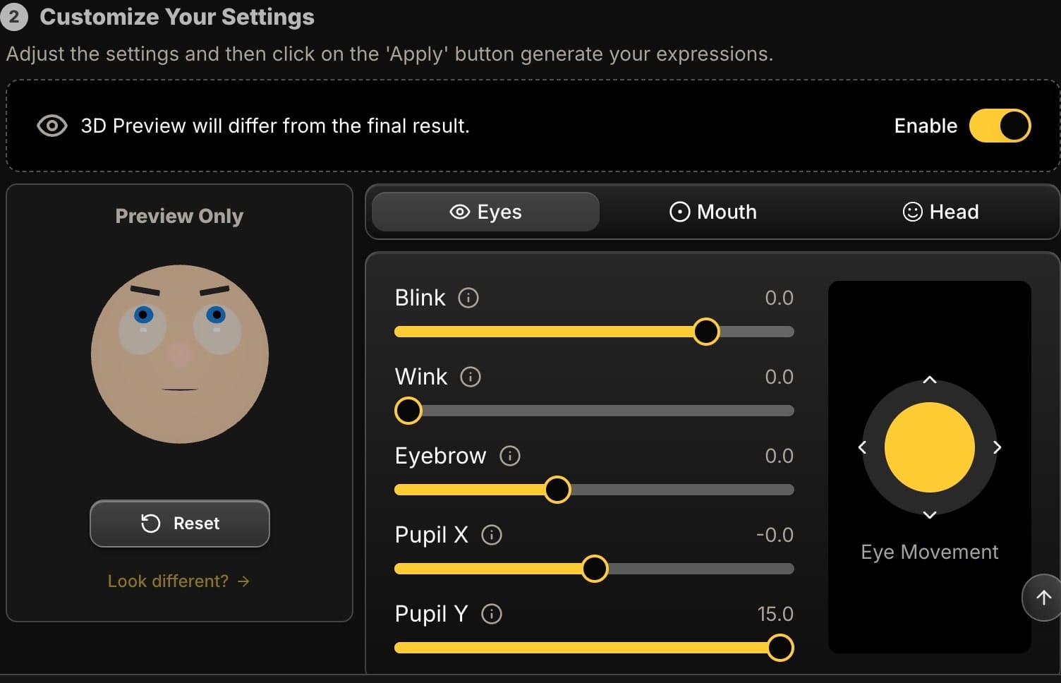 Face Edit - Eyes Tab - Up