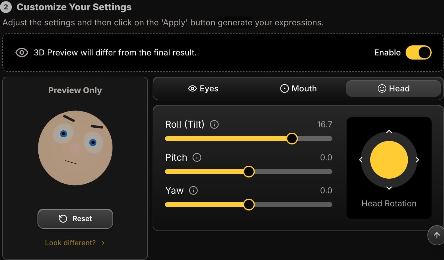 Face Edit - Head Tab - Right Tilt