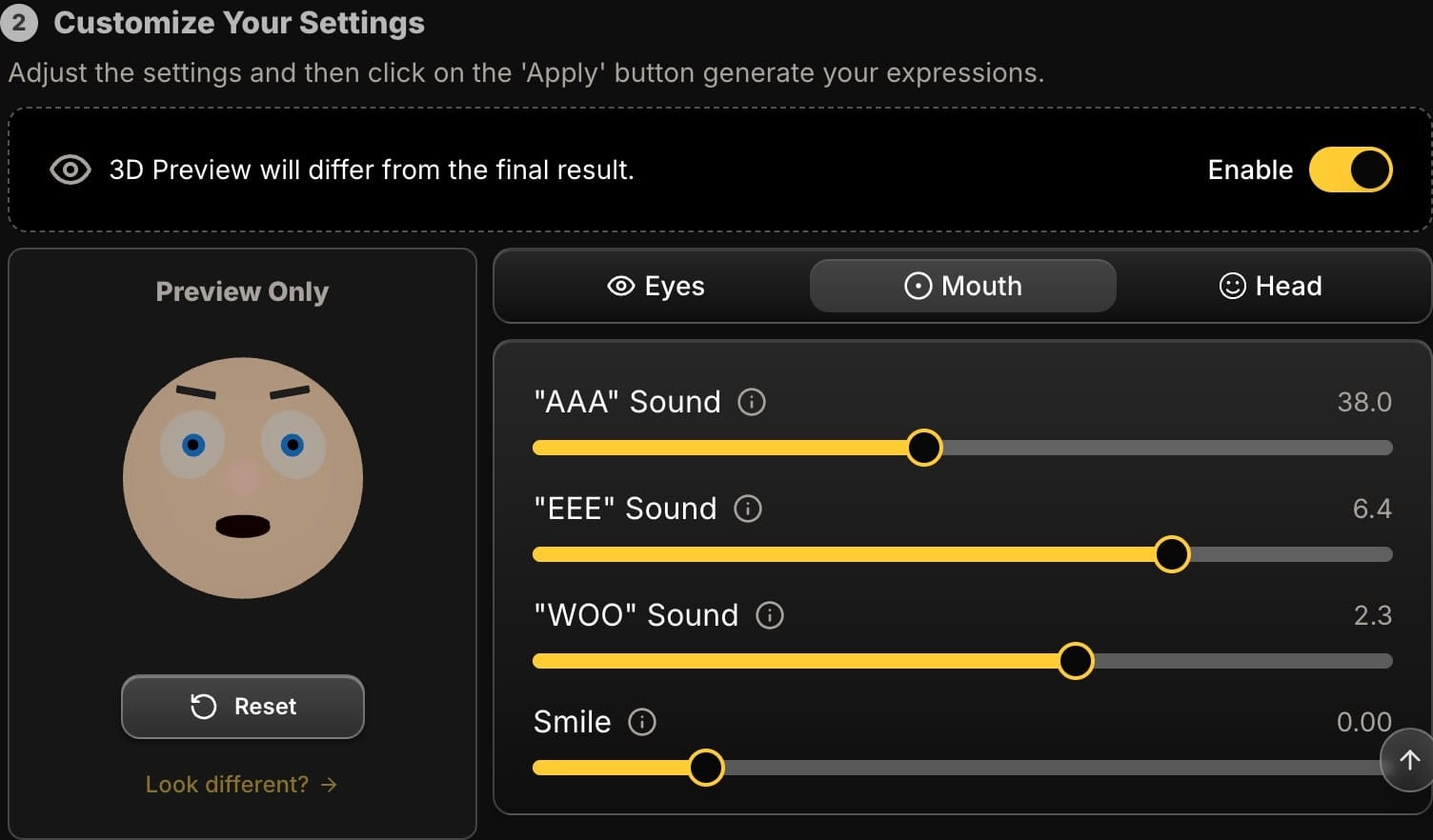 Face Edit - Mouth Tab - Narrow Open