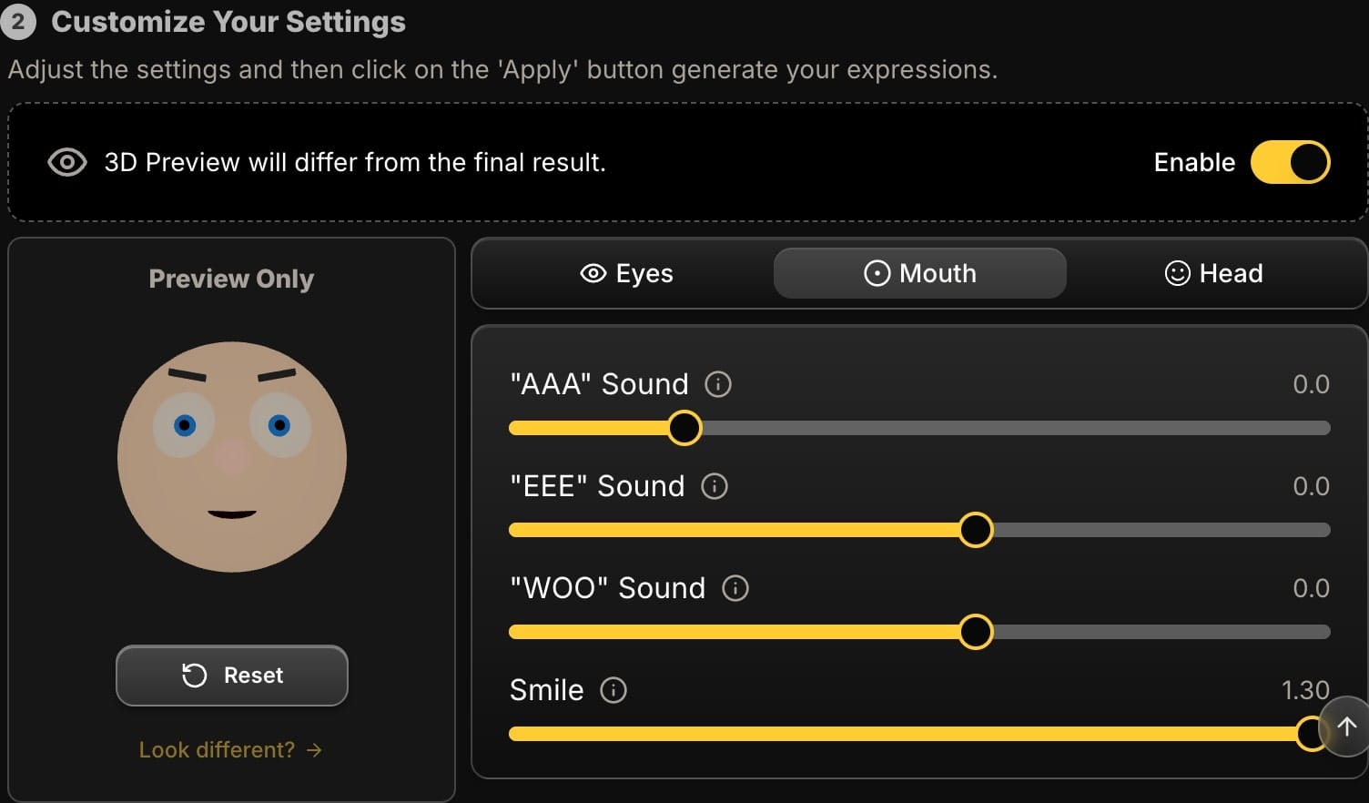 Face Edit - Mouth Tab - Smile