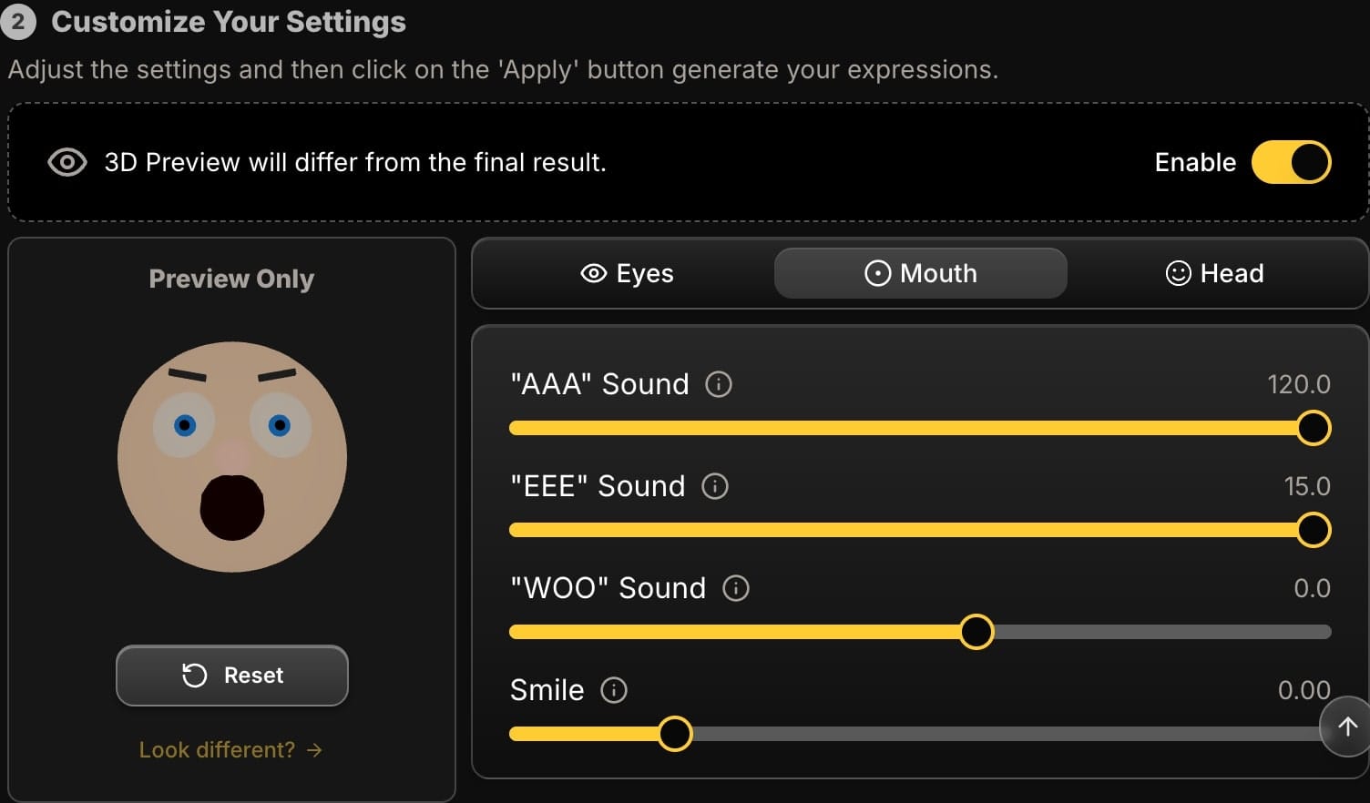 Face Edit - Mouth Tab - Wide Open
